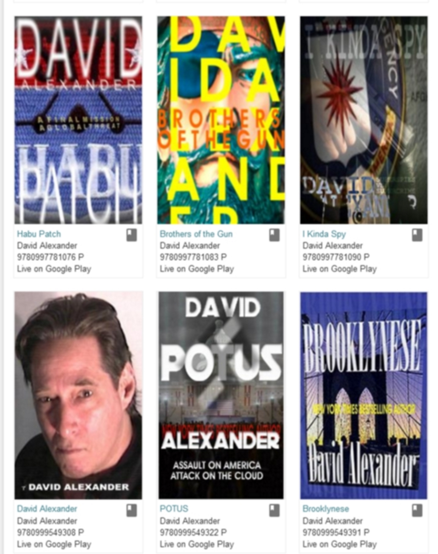 AUTHOR DAVID ALEXANDER LIVE ON GOOGLE PLAY BOOKS